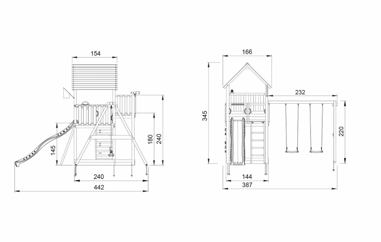 Legetårn Palace 2.1, inkl. 2-Swing Modul 220, 120 kg sand, blå rutschebane